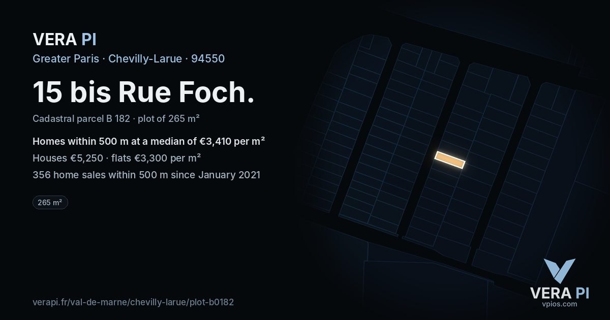 15 bis Rue Foch, Chevilly-Larue at night – the plot lit, the parcels around coloured by the prices near them