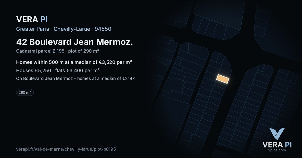 42 Boulevard Jean Mermoz, Chevilly-Larue at night – the plot lit, the parcels around coloured by the prices near them