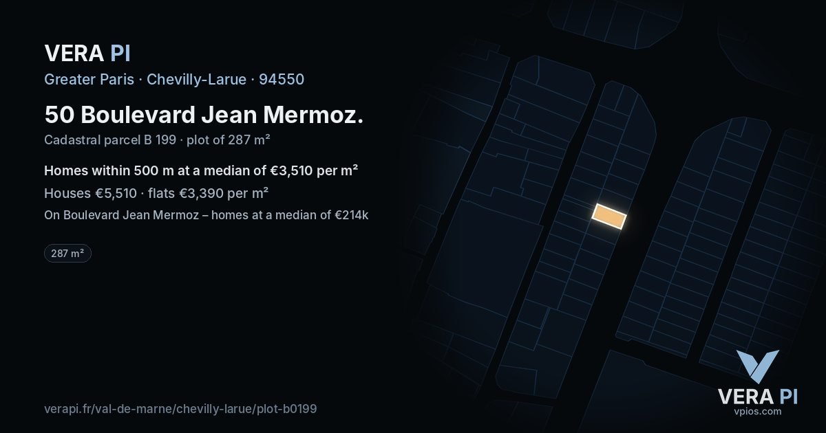 50 Boulevard Jean Mermoz, Chevilly-Larue at night – the plot lit, the parcels around coloured by the prices near them