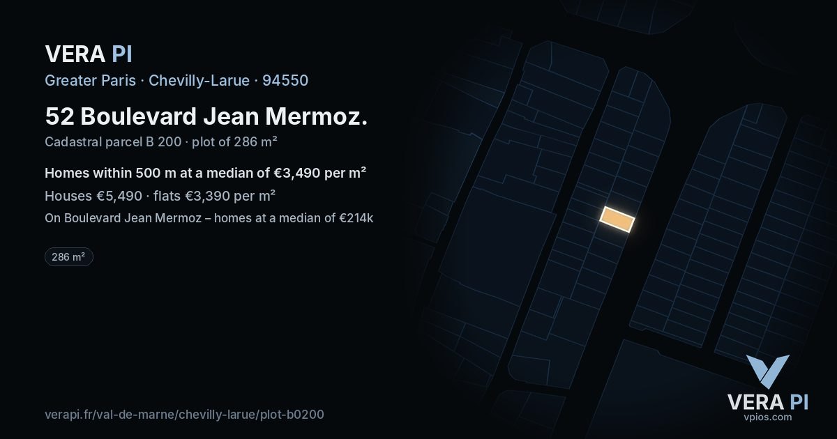 52 Boulevard Jean Mermoz, Chevilly-Larue at night – the plot lit, the parcels around coloured by the prices near them