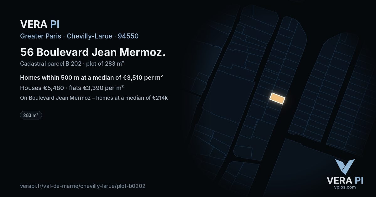 56 Boulevard Jean Mermoz, Chevilly-Larue at night – the plot lit, the parcels around coloured by the prices near them
