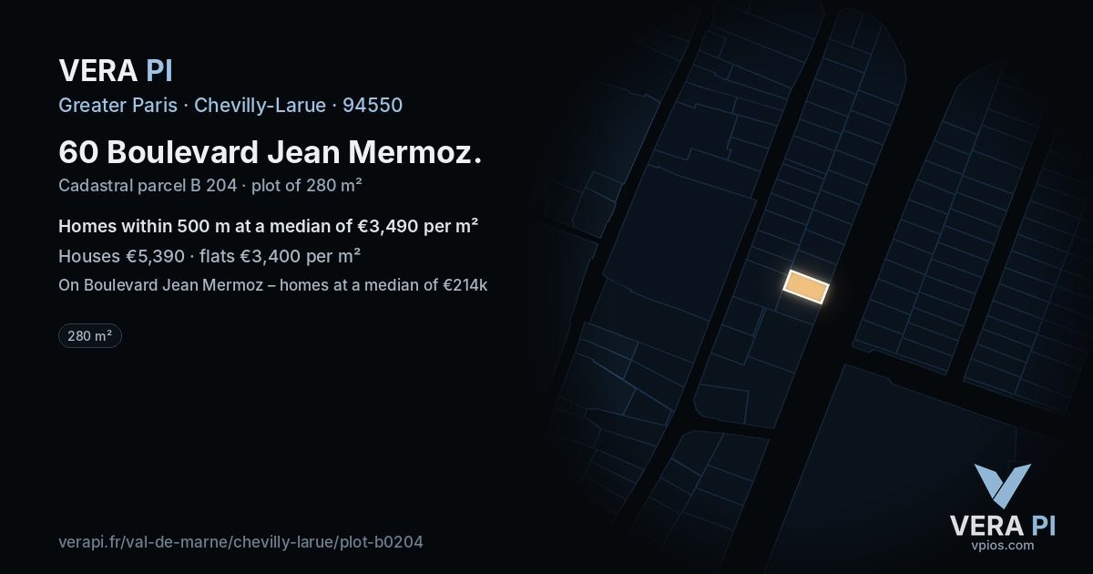 60 Boulevard Jean Mermoz, Chevilly-Larue at night – the plot lit, the parcels around coloured by the prices near them