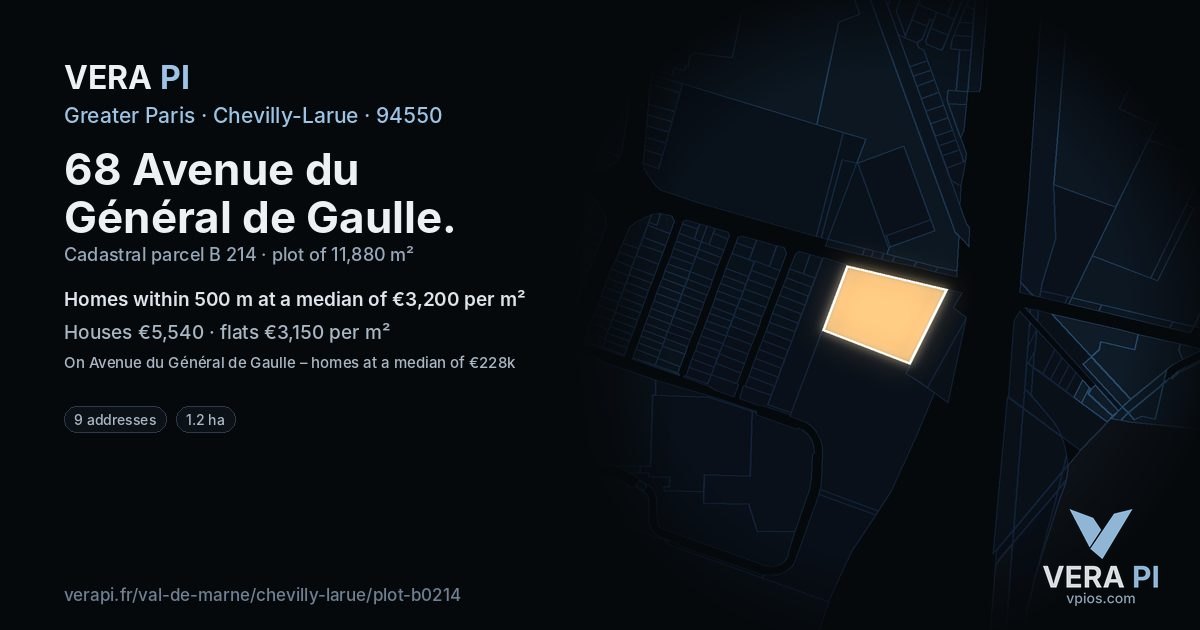 68 Avenue du Général de Gaulle, Chevilly-Larue at night – the plot lit, the parcels around coloured by the prices near them