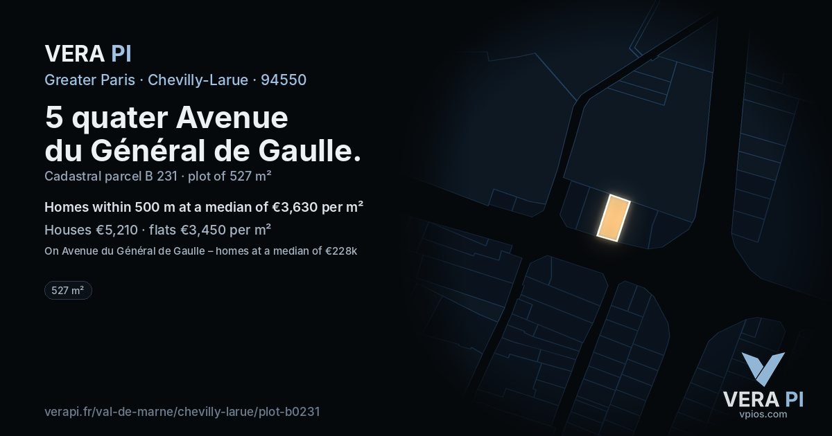 5 quater Avenue du Général de Gaulle, Chevilly-Larue at night – the plot lit, the parcels around coloured by the prices near them