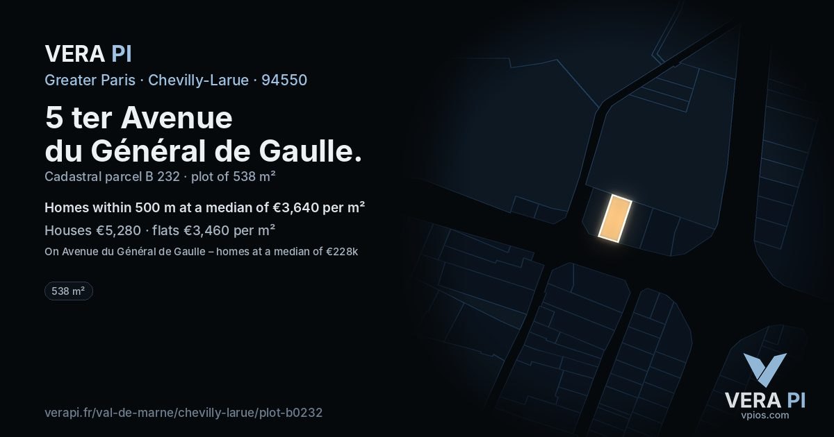 5 ter Avenue du Général de Gaulle, Chevilly-Larue at night – the plot lit, the parcels around coloured by the prices near them