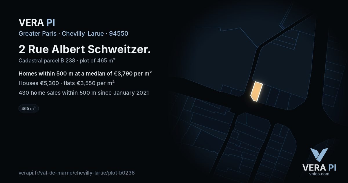 2 Rue Albert Schweitzer, Chevilly-Larue at night – the plot lit, the parcels around coloured by the prices near them