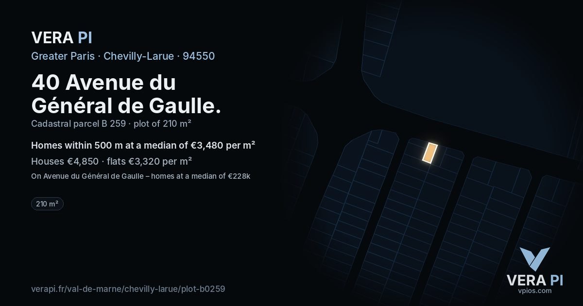 40 Avenue du Général de Gaulle, Chevilly-Larue at night – the plot lit, the parcels around coloured by the prices near them