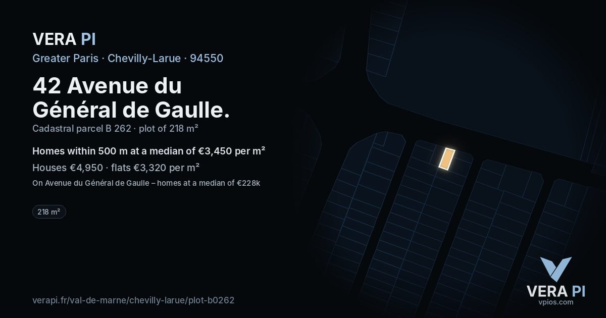 42 Avenue du Général de Gaulle, Chevilly-Larue at night – the plot lit, the parcels around coloured by the prices near them