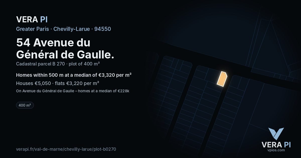 54 Avenue du Général de Gaulle, Chevilly-Larue at night – the plot lit, the parcels around coloured by the prices near them