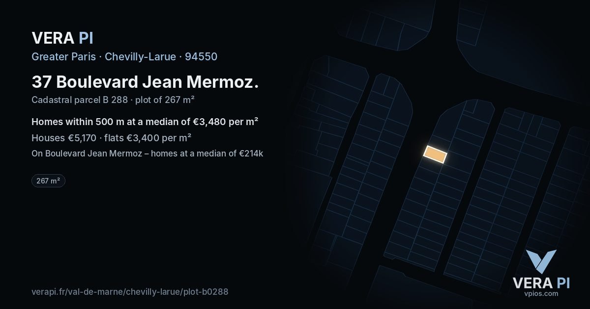 37 Boulevard Jean Mermoz, Chevilly-Larue at night – the plot lit, the parcels around coloured by the prices near them