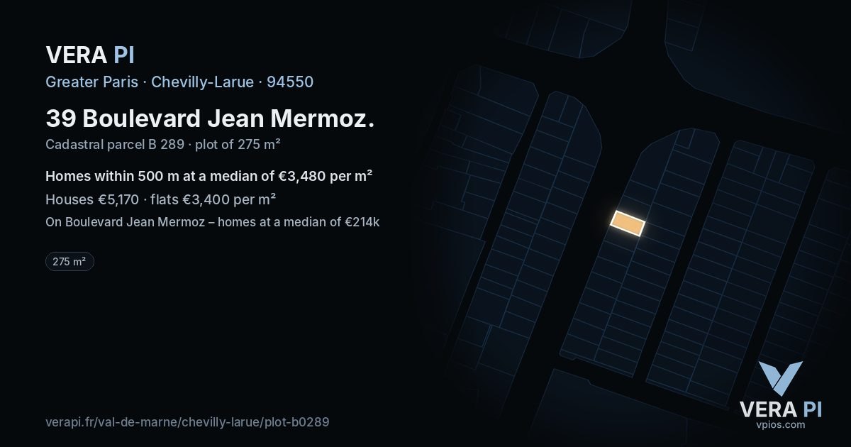39 Boulevard Jean Mermoz, Chevilly-Larue at night – the plot lit, the parcels around coloured by the prices near them