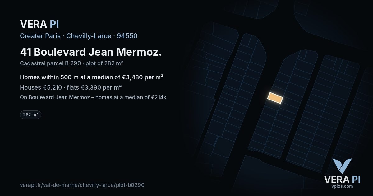 41 Boulevard Jean Mermoz, Chevilly-Larue at night – the plot lit, the parcels around coloured by the prices near them