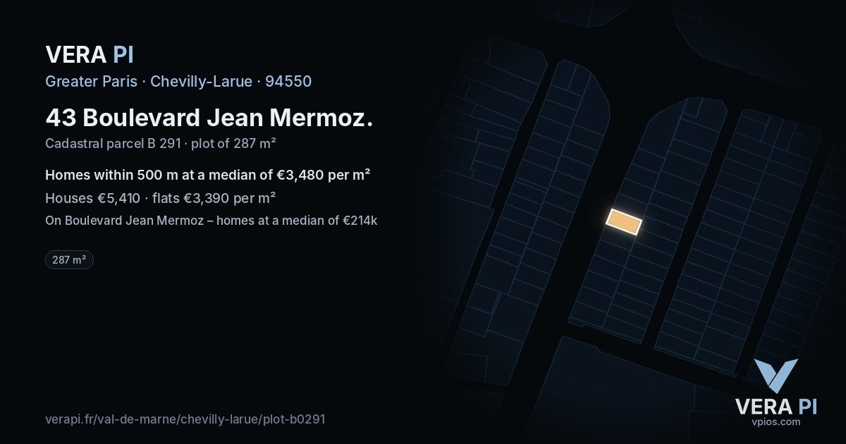 43 Boulevard Jean Mermoz, Chevilly-Larue at night – the plot lit, the parcels around coloured by the prices near them
