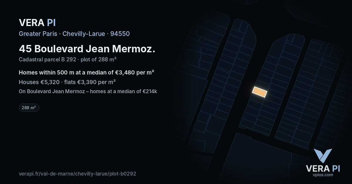 45 Boulevard Jean Mermoz, Chevilly-Larue at night – the plot lit, the parcels around coloured by the prices near them
