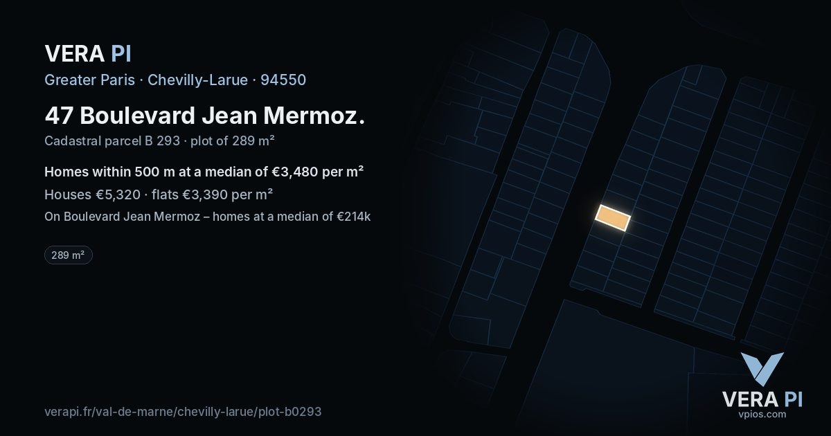 47 Boulevard Jean Mermoz, Chevilly-Larue at night – the plot lit, the parcels around coloured by the prices near them