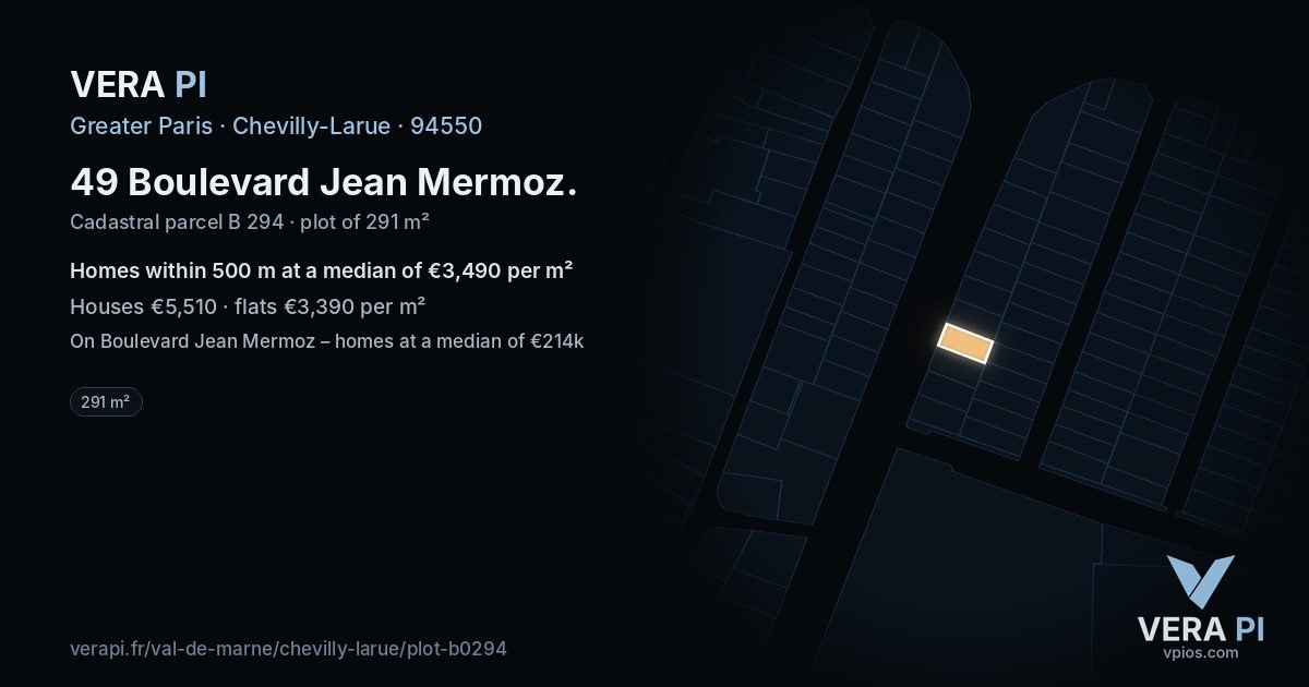 49 Boulevard Jean Mermoz, Chevilly-Larue at night – the plot lit, the parcels around coloured by the prices near them