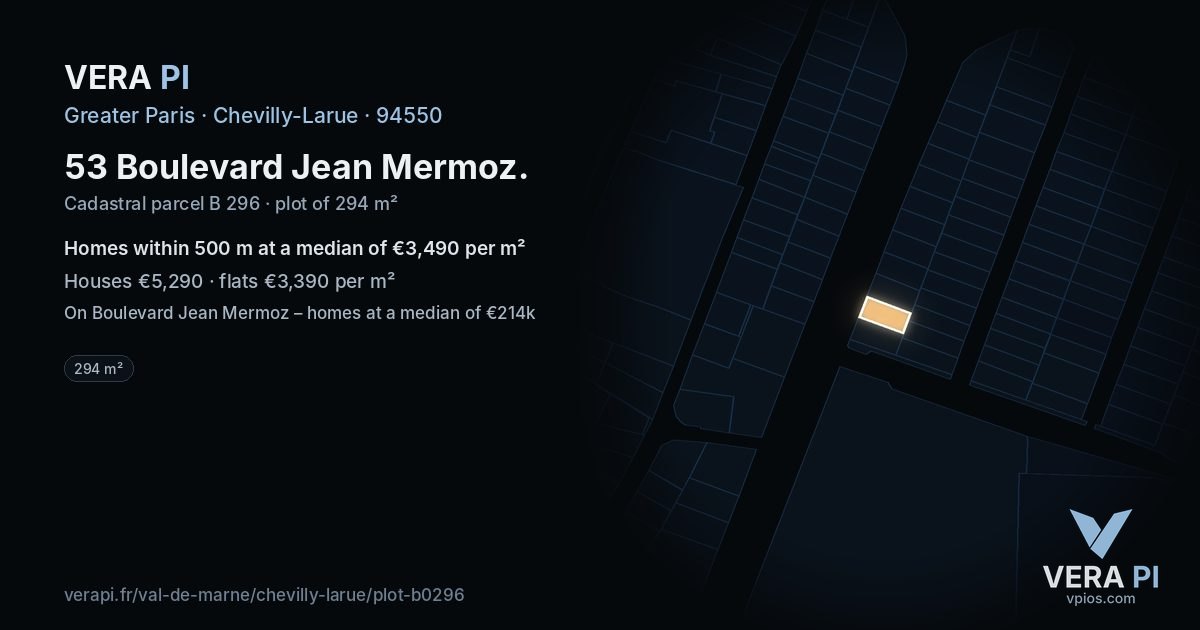53 Boulevard Jean Mermoz, Chevilly-Larue at night – the plot lit, the parcels around coloured by the prices near them
