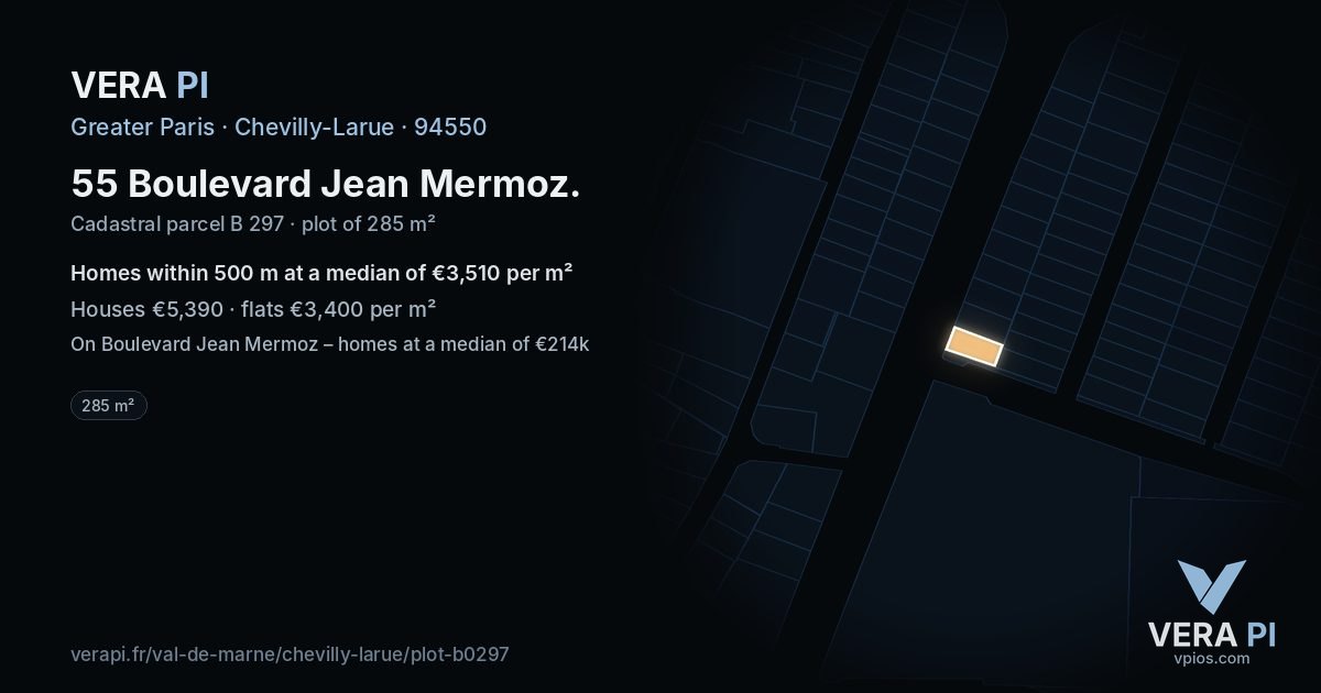 55 Boulevard Jean Mermoz, Chevilly-Larue at night – the plot lit, the parcels around coloured by the prices near them