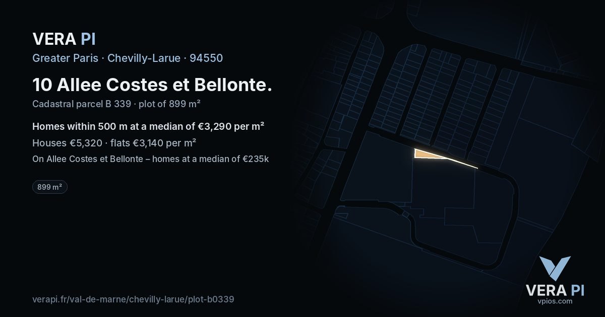 10 Allee Costes et Bellonte, Chevilly-Larue at night – the plot lit, the parcels around coloured by the prices near them