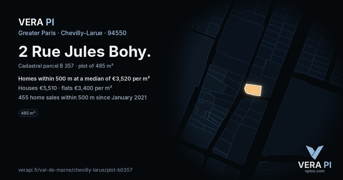2 Rue Jules Bohy, Chevilly-Larue at night – the plot lit, the parcels around coloured by the prices near them