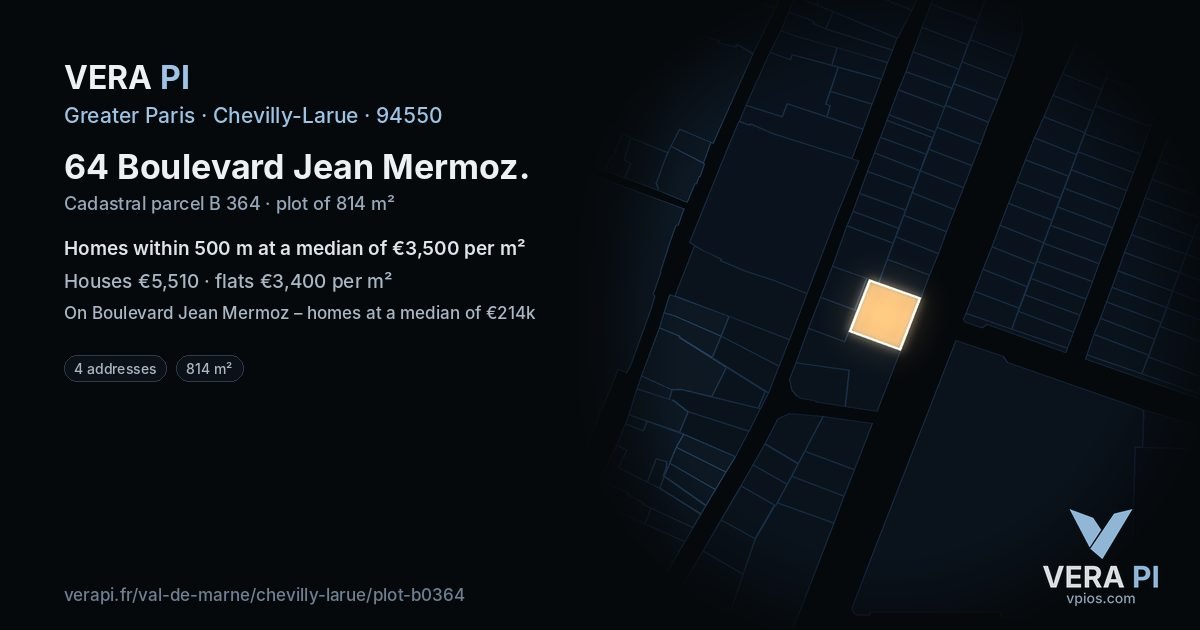 64 Boulevard Jean Mermoz, Chevilly-Larue at night – the plot lit, the parcels around coloured by the prices near them