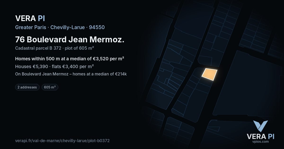 76 Boulevard Jean Mermoz, Chevilly-Larue at night – the plot lit, the parcels around coloured by the prices near them