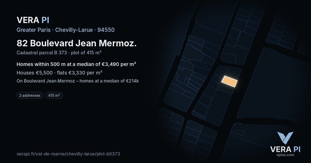 82 Boulevard Jean Mermoz, Chevilly-Larue at night – the plot lit, the parcels around coloured by the prices near them