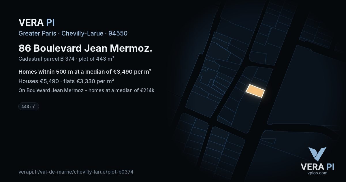 86 Boulevard Jean Mermoz, Chevilly-Larue at night – the plot lit, the parcels around coloured by the prices near them