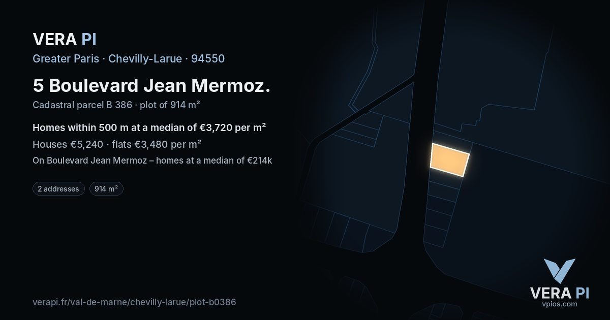 5 Boulevard Jean Mermoz, Chevilly-Larue at night – the plot lit, the parcels around coloured by the prices near them