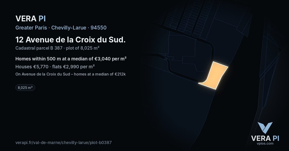 12 Avenue de la Croix du Sud, Chevilly-Larue at night – the plot lit, the parcels around coloured by the prices near them