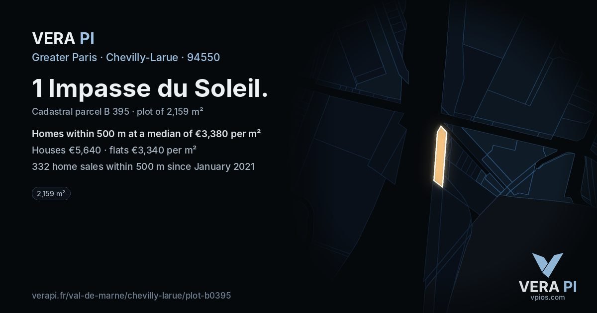 1 Impasse du Soleil, Chevilly-Larue at night – the plot lit, the parcels around coloured by the prices near them