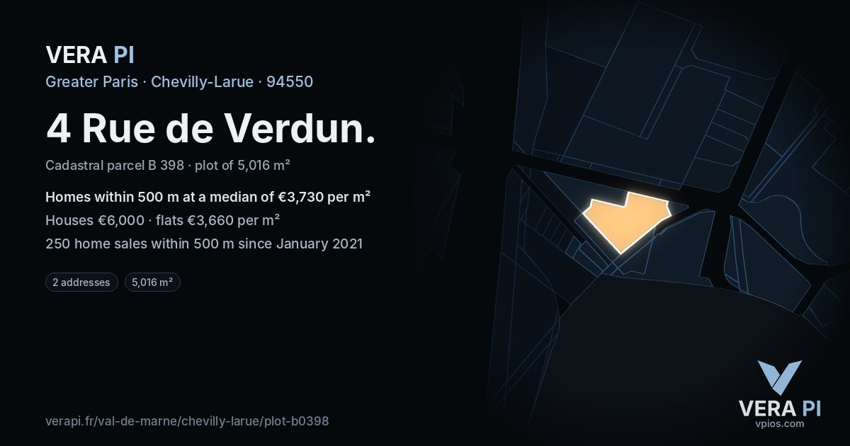 4 Rue de Verdun, Chevilly-Larue at night – the plot lit, the parcels around coloured by the prices near them