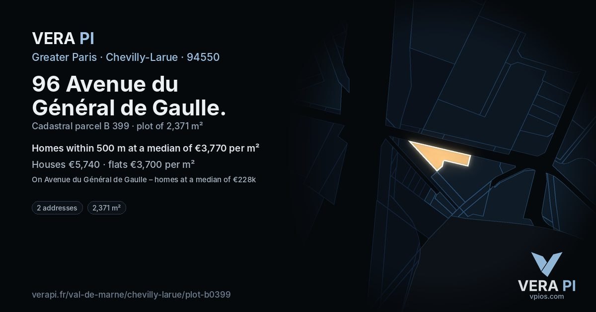 96 Avenue du Général de Gaulle, Chevilly-Larue at night – the plot lit, the parcels around coloured by the prices near them
