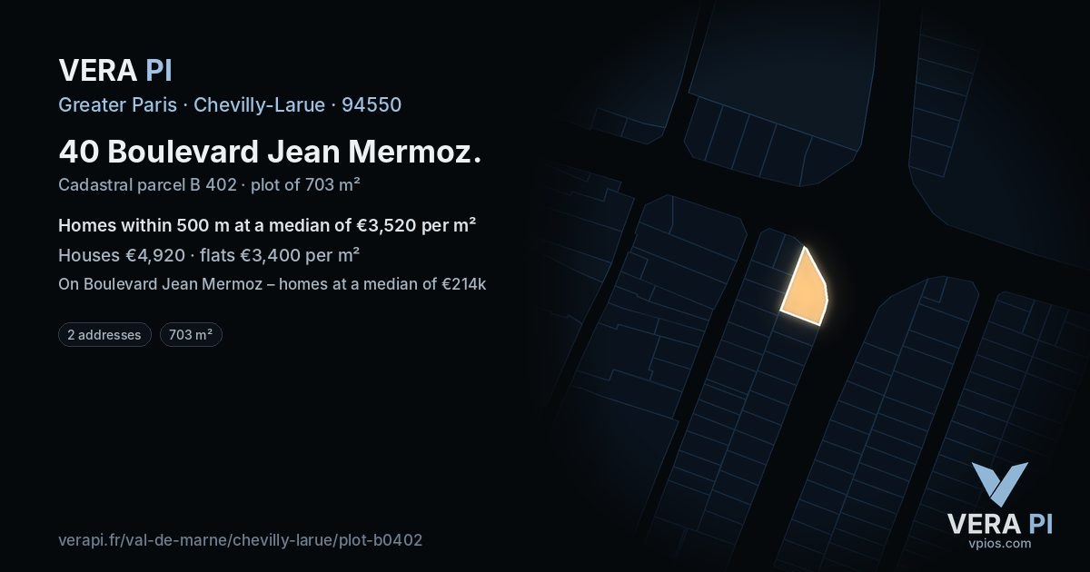 40 Boulevard Jean Mermoz, Chevilly-Larue at night – the plot lit, the parcels around coloured by the prices near them