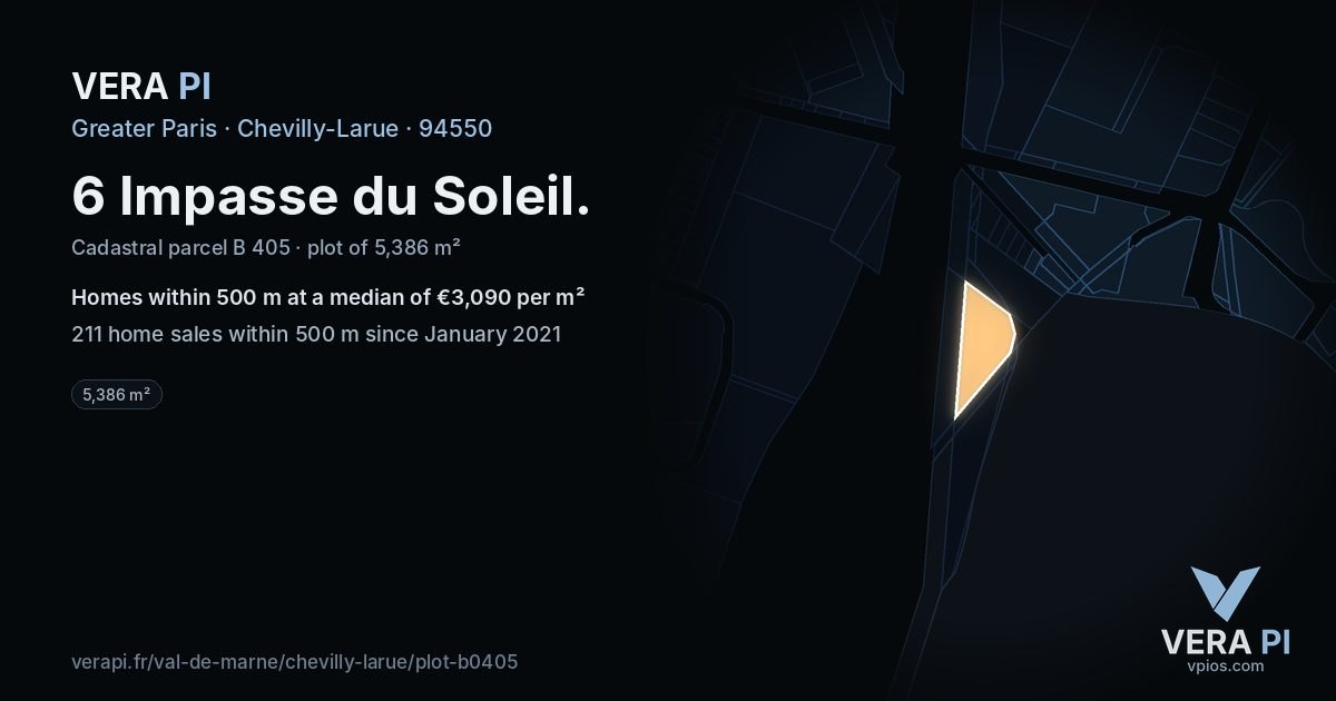 6 Impasse du Soleil, Chevilly-Larue at night – the plot lit, the parcels around coloured by the prices near them