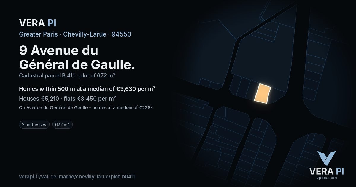 9 Avenue du Général de Gaulle, Chevilly-Larue at night – the plot lit, the parcels around coloured by the prices near them