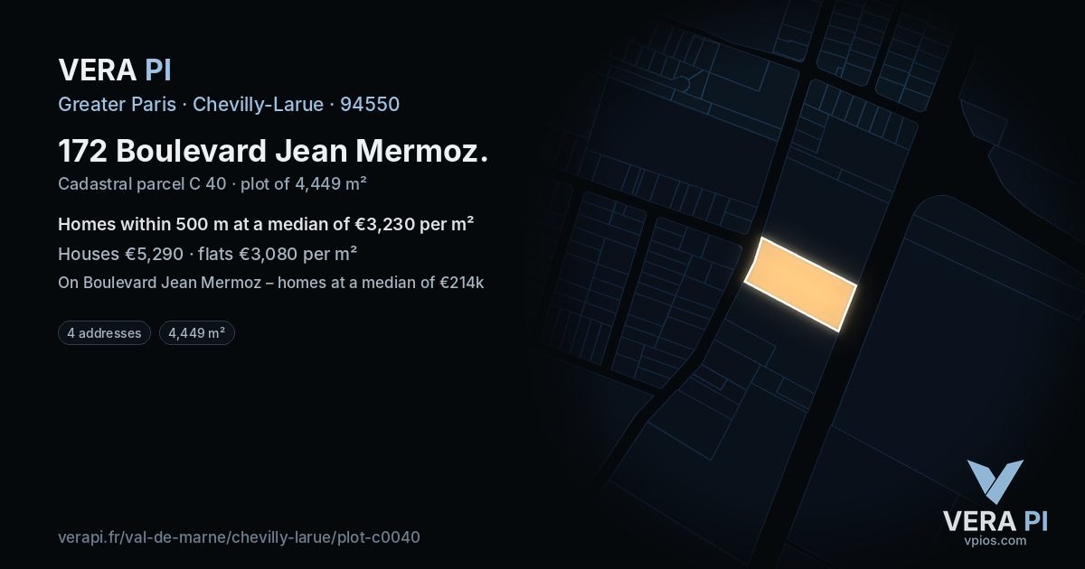 172 Boulevard Jean Mermoz, Chevilly-Larue at night – the plot lit, the parcels around coloured by the prices near them