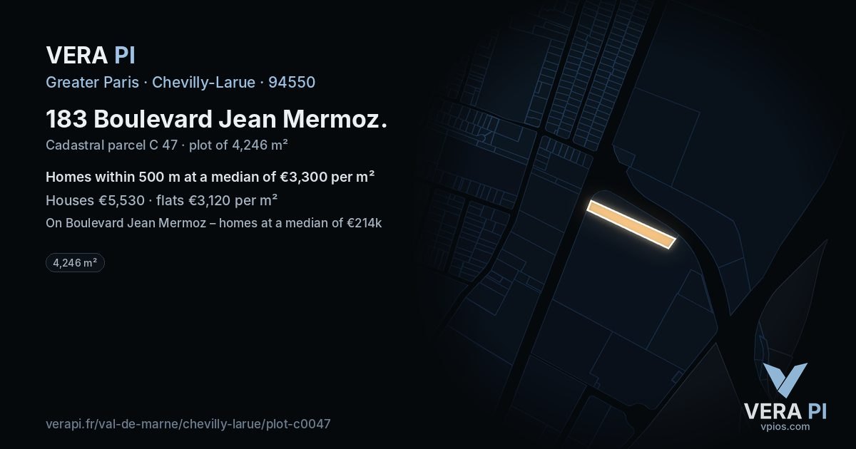 183 Boulevard Jean Mermoz, Chevilly-Larue at night – the plot lit, the parcels around coloured by the prices near them