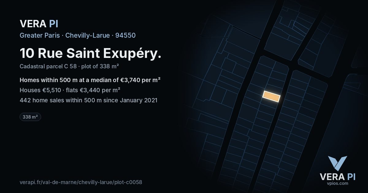 10 Rue Saint Exupéry, Chevilly-Larue at night – the plot lit, the parcels around coloured by the prices near them