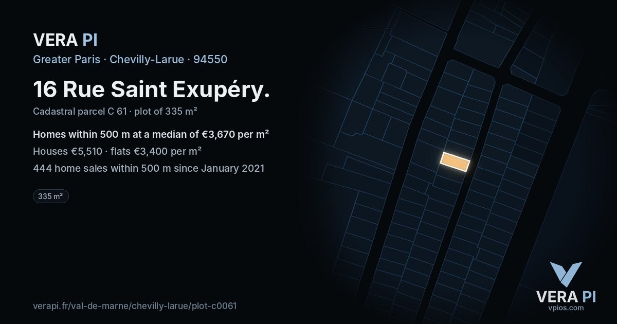 16 Rue Saint Exupéry, Chevilly-Larue at night – the plot lit, the parcels around coloured by the prices near them
