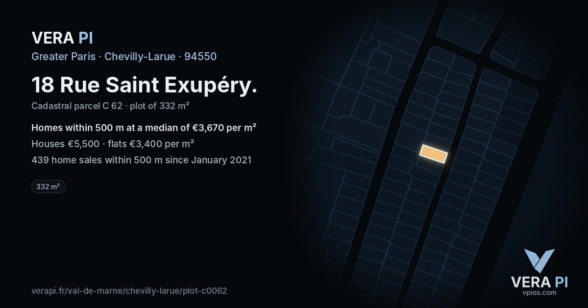 18 Rue Saint Exupéry, Chevilly-Larue at night – the plot lit, the parcels around coloured by the prices near them
