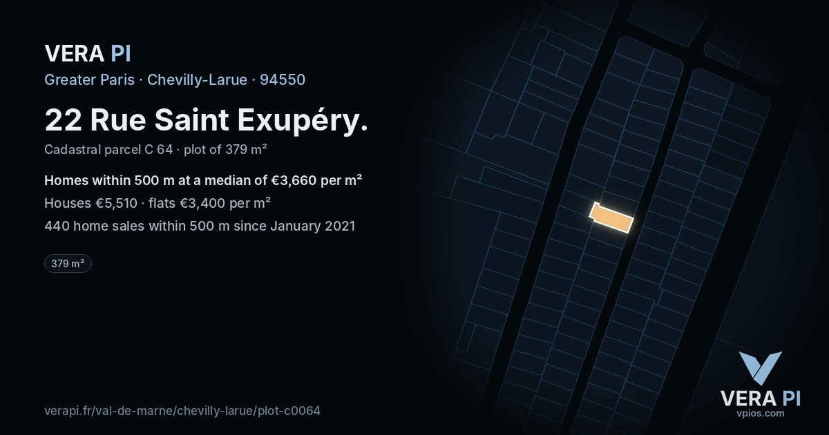 22 Rue Saint Exupéry, Chevilly-Larue at night – the plot lit, the parcels around coloured by the prices near them