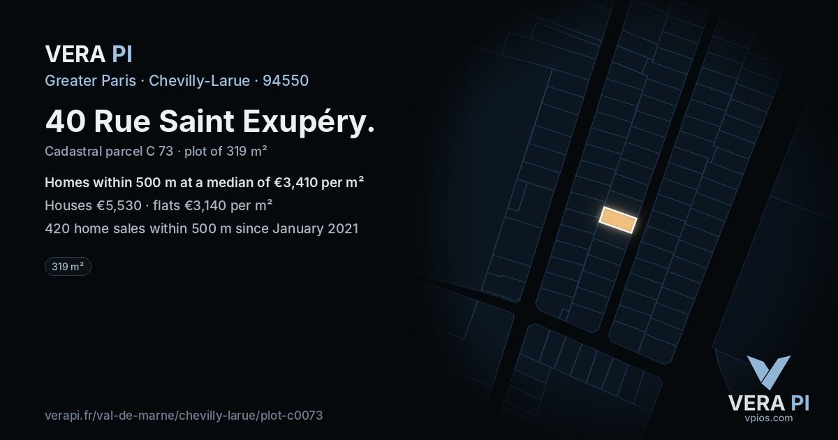 40 Rue Saint Exupéry, Chevilly-Larue at night – the plot lit, the parcels around coloured by the prices near them