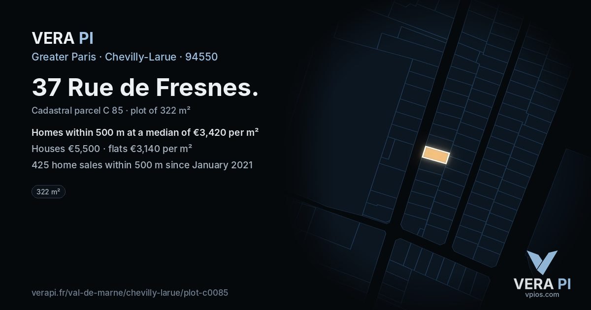 37 Rue de Fresnes, Chevilly-Larue at night – the plot lit, the parcels around coloured by the prices near them