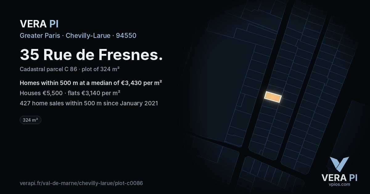 35 Rue de Fresnes, Chevilly-Larue at night – the plot lit, the parcels around coloured by the prices near them