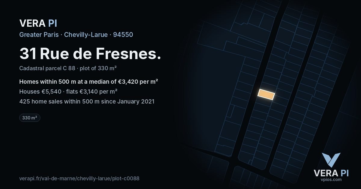 31 Rue de Fresnes, Chevilly-Larue at night – the plot lit, the parcels around coloured by the prices near them
