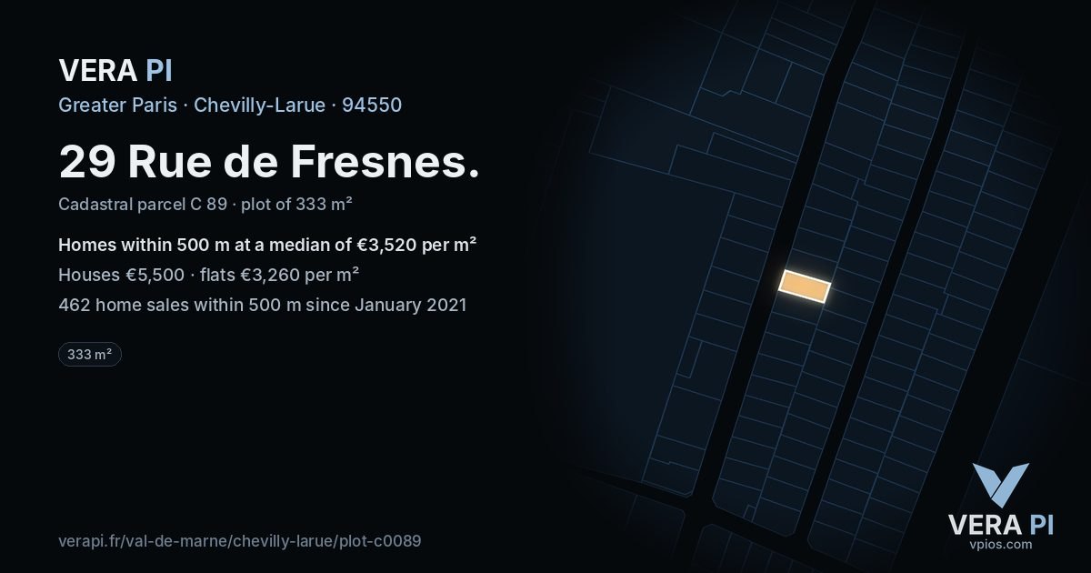 29 Rue de Fresnes, Chevilly-Larue at night – the plot lit, the parcels around coloured by the prices near them