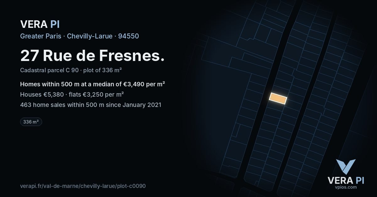 27 Rue de Fresnes, Chevilly-Larue at night – the plot lit, the parcels around coloured by the prices near them