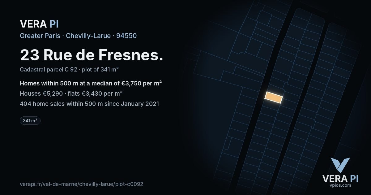 23 Rue de Fresnes, Chevilly-Larue at night – the plot lit, the parcels around coloured by the prices near them