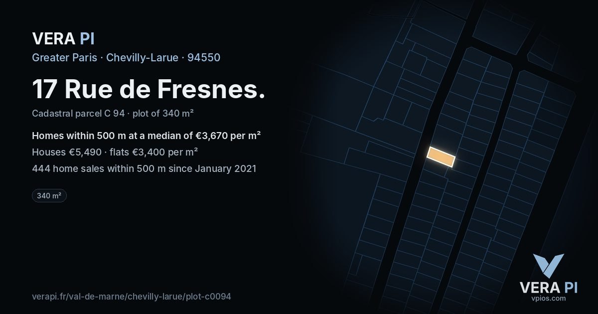 17 Rue de Fresnes, Chevilly-Larue at night – the plot lit, the parcels around coloured by the prices near them